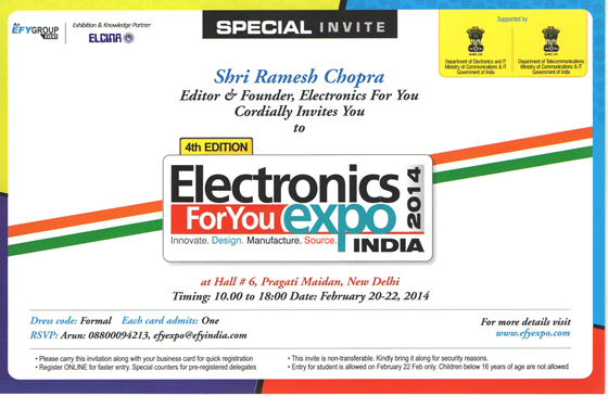 Electronics For You Expo 2014 Pass